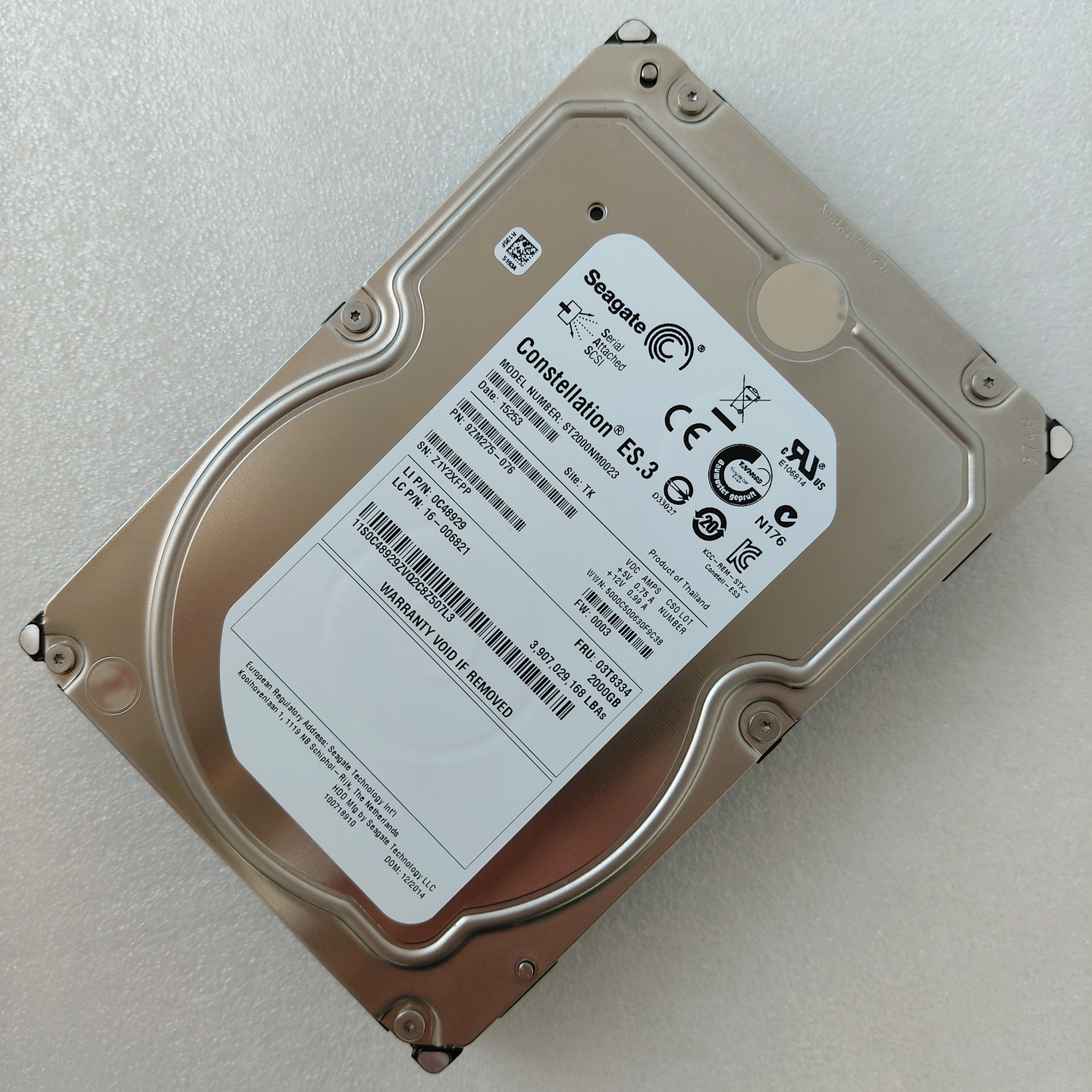 联想 ST2000NM0023 03T8334 RD430 RD540 RD640 2TB 3.5寸SAS硬盘