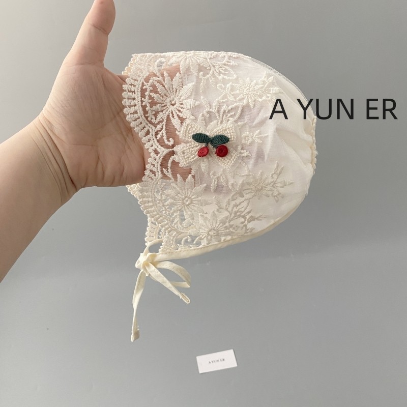 婴儿帽子春夏季薄款韩系花边女宝宝护囱门宫廷帽新生儿公主囟门帽