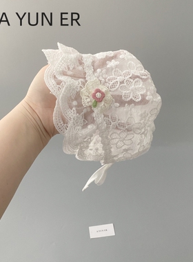 夏季薄款婴儿帽子蕾丝花边公主外出婴幼儿遮阳帽春秋女宝宝宫廷帽