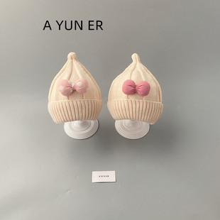 婴儿帽子秋冬季 毛线帽洋气公主帽护耳帽男女宝宝小月龄针织包脸帽