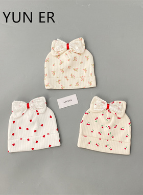 新生儿胎帽0一3个月婴儿帽子春秋季小月龄女宝宝蝴蝶结秋冬满月帽