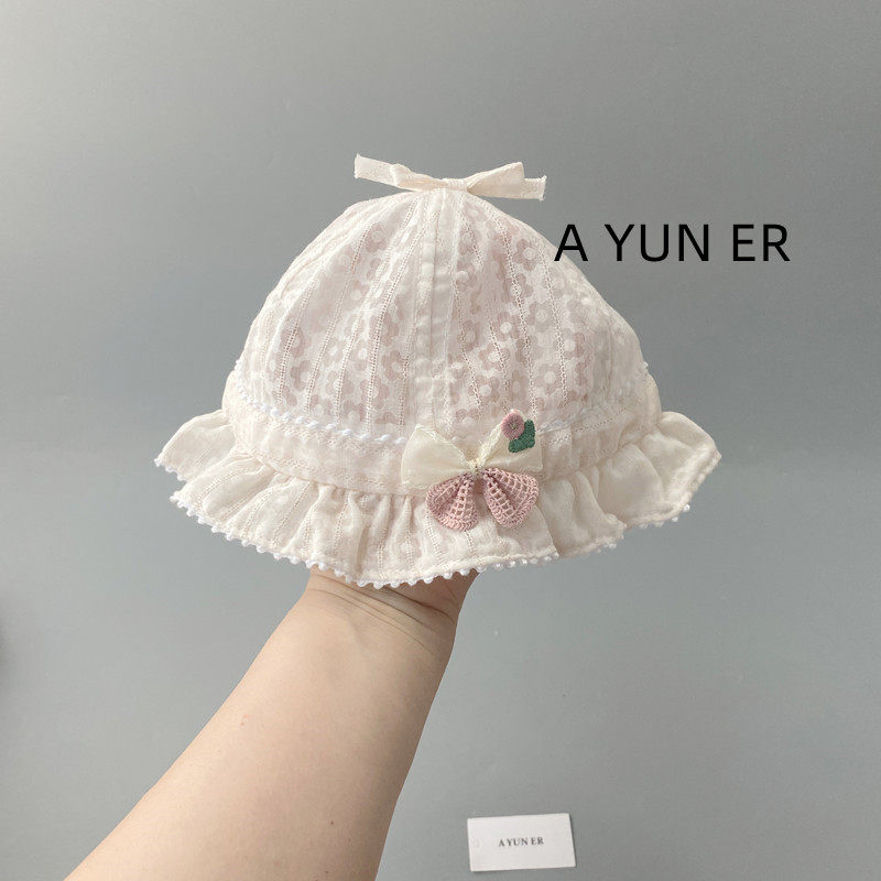 婴儿帽子夏季薄款透气网眼遮阳宫廷公主帽女宝宝小月龄防晒渔夫帽