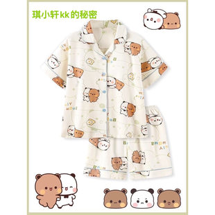 热款-可爱一二布布睡衣夏季棉质舒适短袖短裤家居服套装情侣睡衣