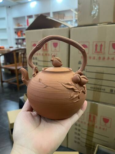 林于凯大师桃子砂挑壶新提梁竹壶朱泥烧水煮茶壶家用煮水壶提梁壶