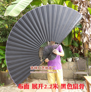 多尺寸双面黑色绢面空白扇孔雀羽毛绢布扇大挂扇装饰扇COS道具扇