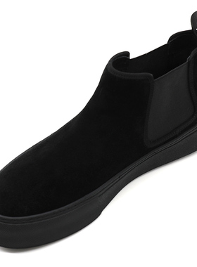 2024秋冬新款高帮鞋男潮套脚翻毛磨砂牛皮男鞋厚底百搭真皮休闲鞋