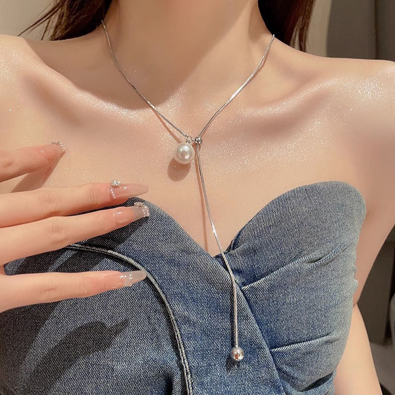 可调节钛钢珍珠项链2026新款轻奢小众抽拉锁骨链女不掉色气质颈链