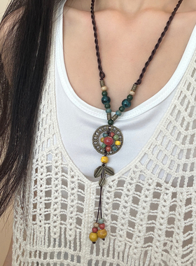 民族风陶瓷长款编绳项链女配饰