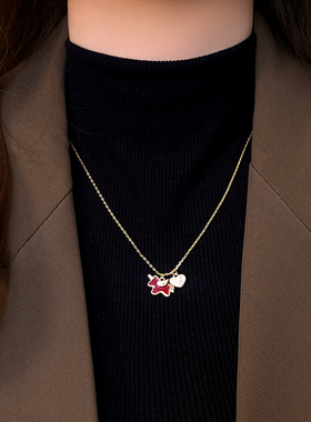 红色小马爱心吊坠项链女毛衣链