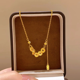 古法金色五帝钱币项链女款复古轻奢小众百搭高级感锁骨链颈链配饰