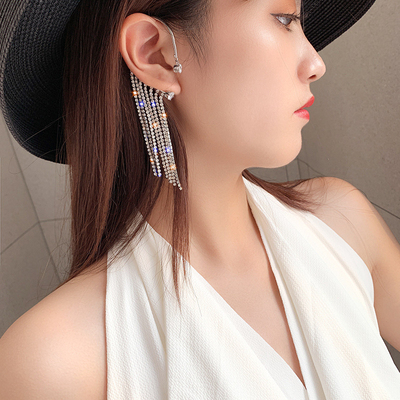 长款满钻流苏耳夹无耳洞女气质冷淡风网红耳挂耳式耳环耳骨夹女潮