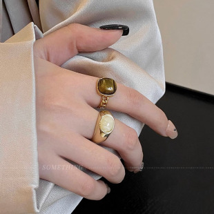 天然石复古开口戒指轻奢小众设计气质食指戒时尚 网红闺蜜情侣指环