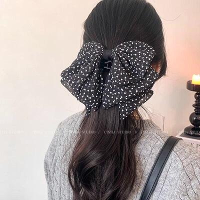 韩系ins波点大号蝴蝶结抓夹女
