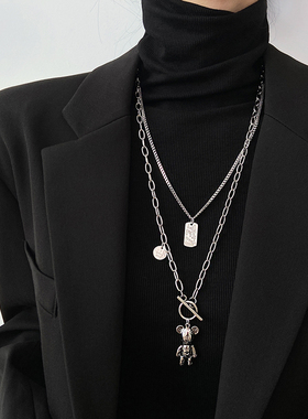 2024新款气质冷淡风双层小熊毛衣链秋冬设计感叠带项链卫衣链女潮