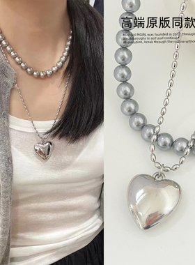 向日葵欧尼同款爱心项链女银色长款ins韩简约配饰气质叠戴锁骨链