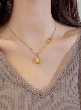 钛钢不掉色暴富小金砖吊坠项链