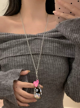多巴胺爱心台球钥匙扣毛衣链女