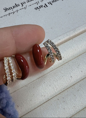 轻奢高级感红色C圈耳环小众设计百搭网红气质耳环925银针新年耳饰