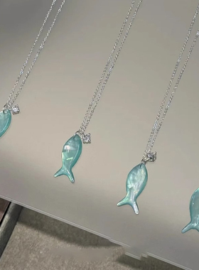 夏日设计感小众小鱼锆石吊坠项链