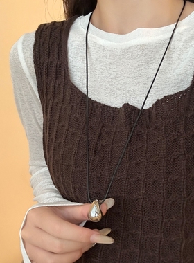 极简冷淡风金属光面水滴项链女