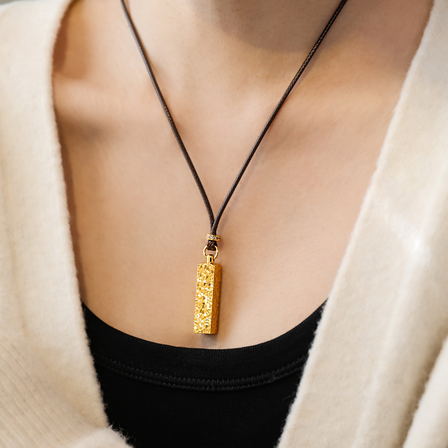 新中式四方来财吊坠项链女毛衣链