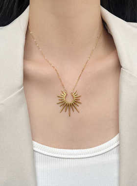 金色太阳花吊坠项链女毛衣链配饰