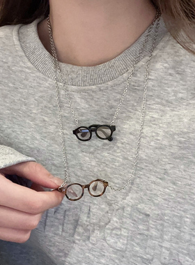 迷你眼镜吊坠项链女秋冬毛衣链