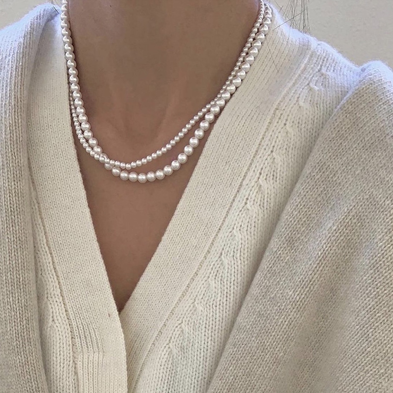 其他未镶嵌珍珠圆珠女双层项链