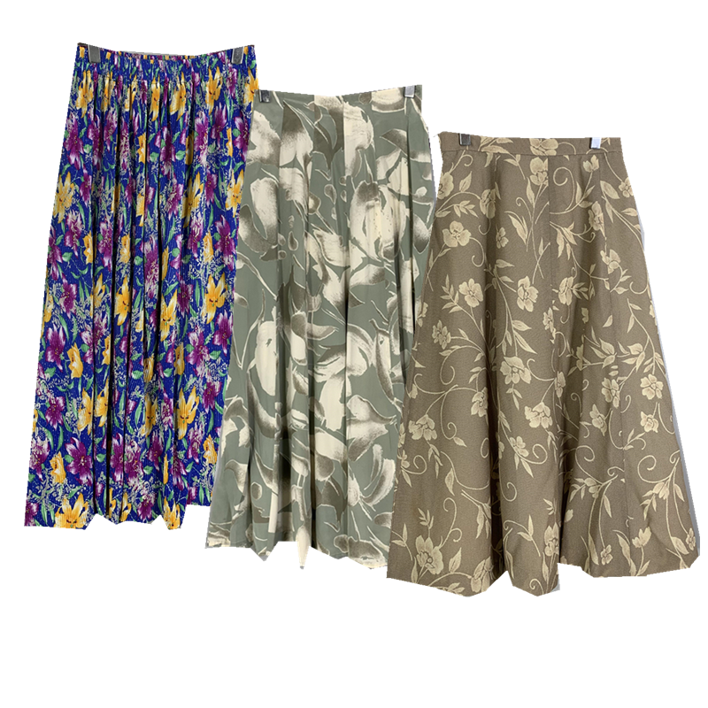 vintage复古高腰A字半身裙日本制文艺森系气质显瘦花色雪纺中长裙