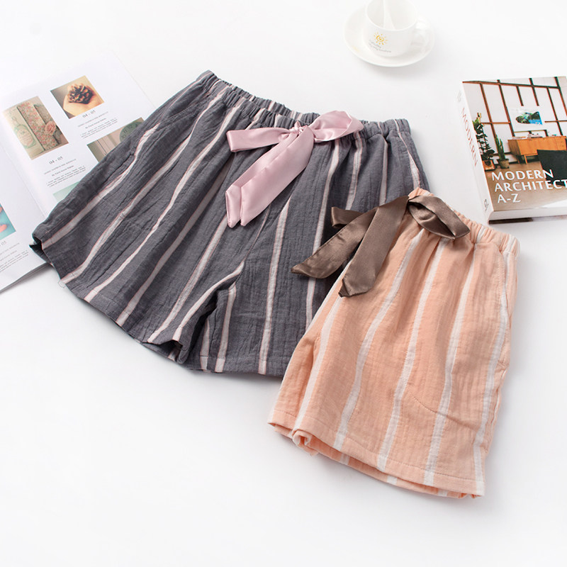 3巨透气！睡觉大裤衩睡裤女夏短裤纯棉色织纱布五分裤宽松家居短裤