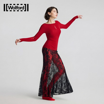 【当季新款】Wolford/沃尔福特纯羊毛镂空长袖针织衫打底衫53510