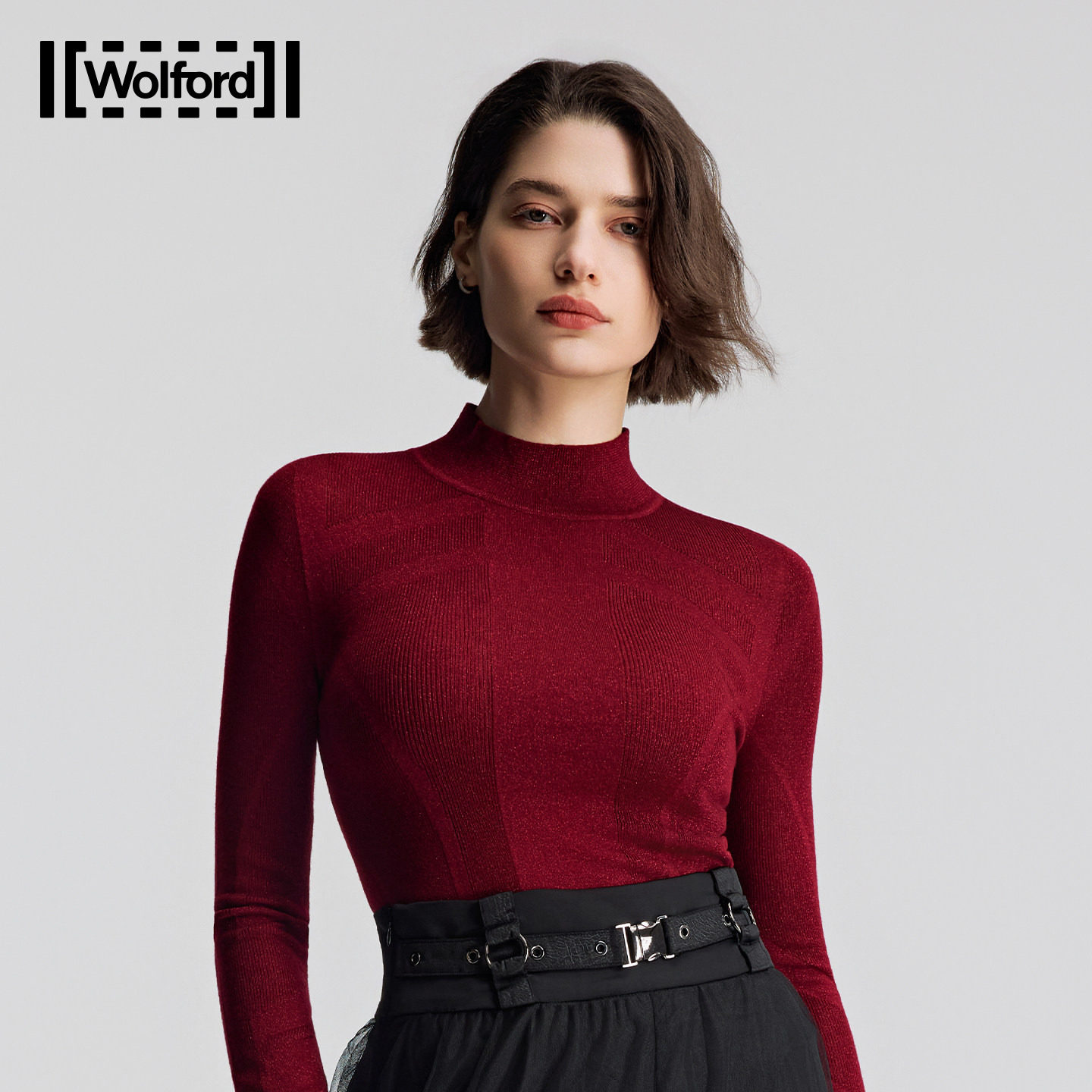 【当季新款】Wolford/沃尔福特羊毛细闪针织长衫修身打底衫53513