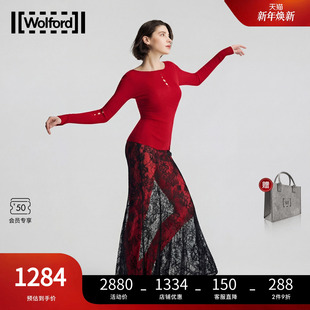【当季新款】Wolford/沃尔福特纯羊毛镂空长袖针织衫打底衫53510