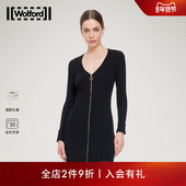 Wolford 沃尔福特美利奴羊毛针织罗纹V领拉链气质连衣裙52954