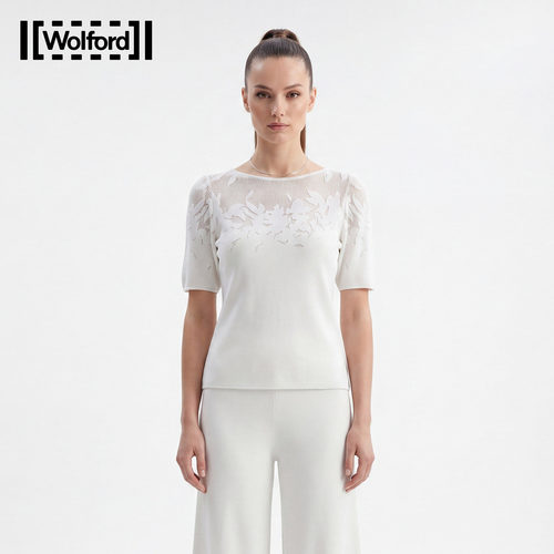 Wolford花影短袖紧身微弹上衣