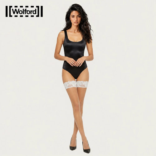 白色过膝大腿袜蕾丝Wolford女