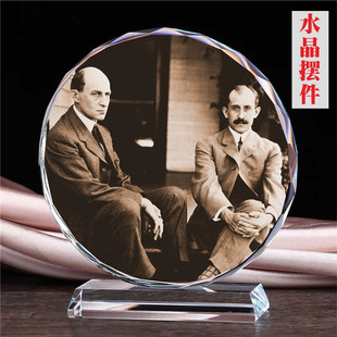 世界飞机发明者莱特兄弟画像珍藏水晶模型摆件彩印人偶工艺品摆设