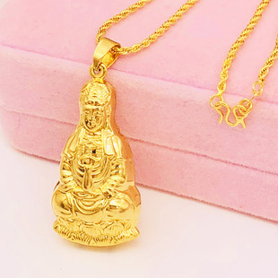 沙金项链项坠男女硬币铜镀金假黄金观音菩萨吊坠项坠首饰久不掉色