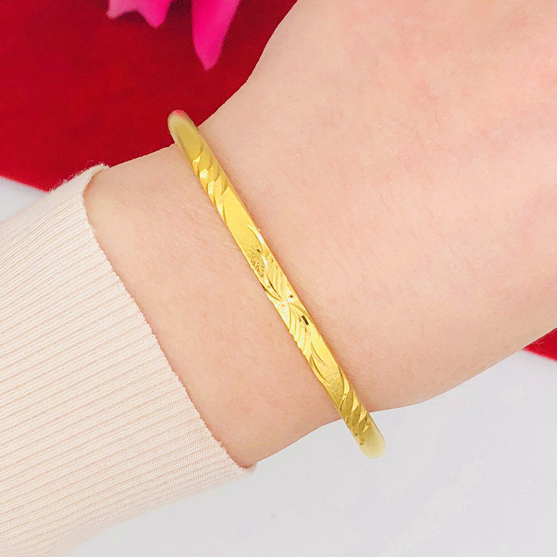 新款越南沙金手镯女铜镀金假黄金加厚推拉仿金花朵镯子同款首饰品