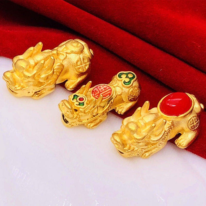 越南沙金假黄金DIY手工配件 铜镀金串珠横穿貔貅3D皮丘首饰品男女