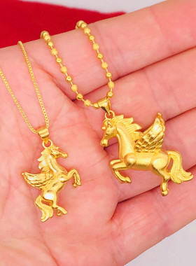 铜镀金沙金圆珠链情侣飞马项链