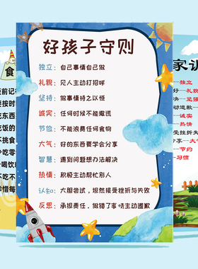 小学生好孩子守则习惯养成墙贴画