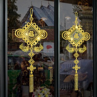 金色中国结电梯开门见水井电井春节装饰金粉玻璃贴纸窗花马年门贴