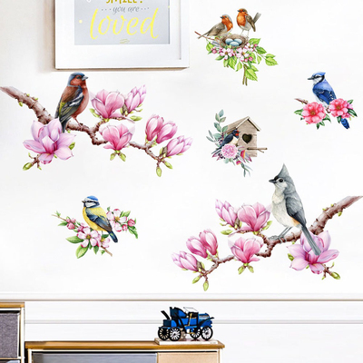 喜鹊树枝梅花蝴蝶吊篮鸟笼补洞自粘墙贴客厅卧室防水装饰墙壁贴画