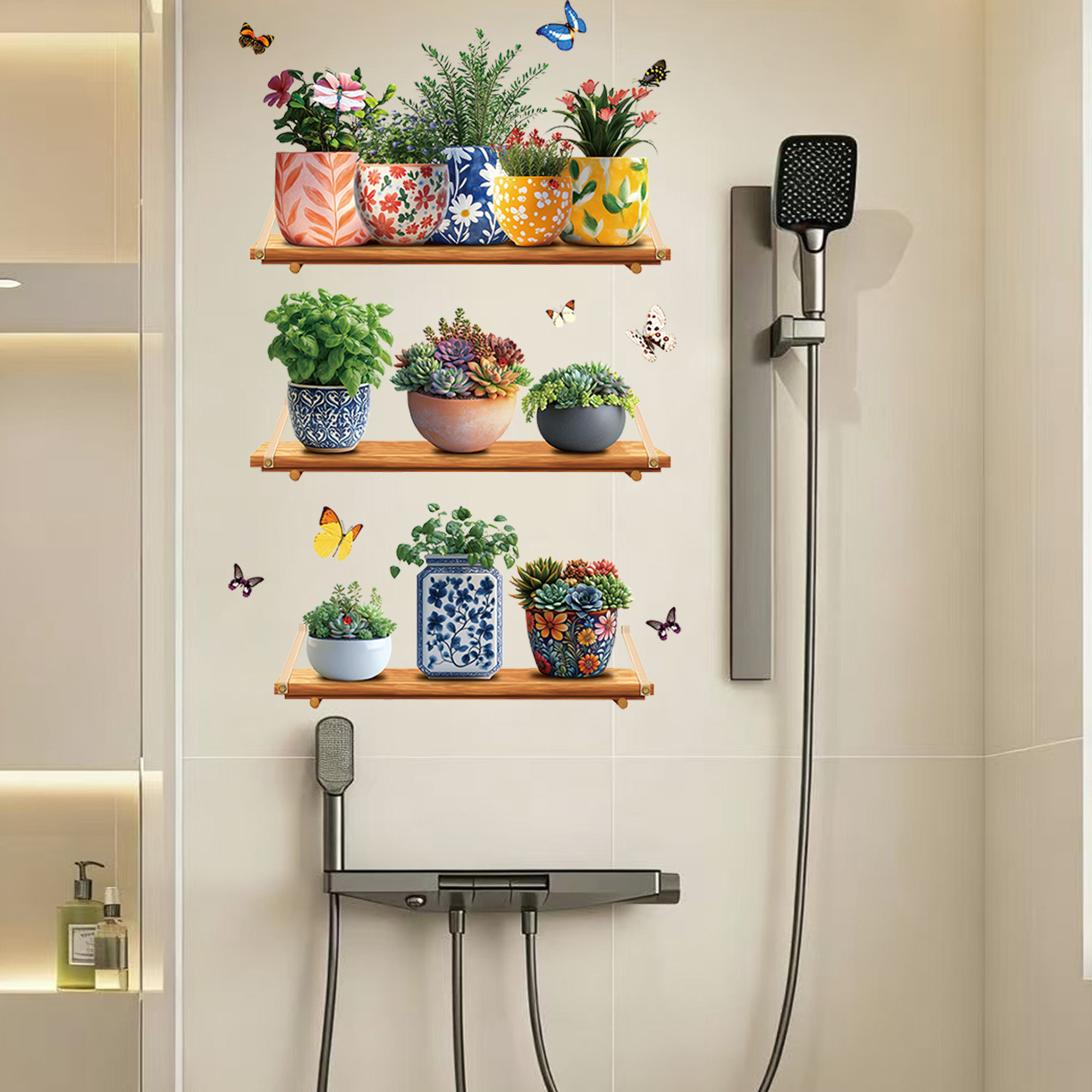 3d立体绿植盆栽墙贴卫生间淋浴房瓷砖补裂痕遮装饰补洞墙贴画自粘,家居饰品,软装墙贴,淘宝优惠券,粉丝福利购,淘宝优惠卷