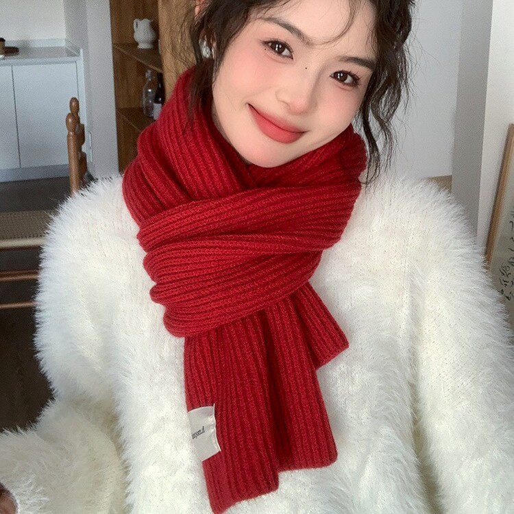 红色围巾女冬季2025新款秋冬韩版氛围高级感新年保暖针织围脖女
