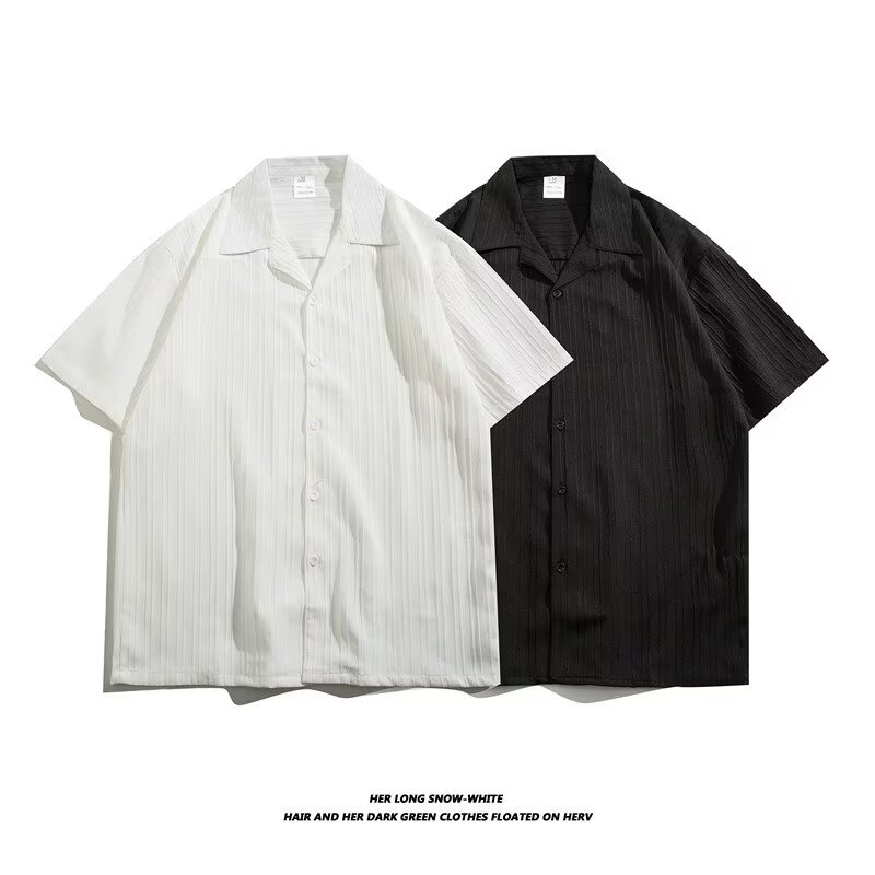 2024衬衫短袖男士夏季薄款纯色休闲潮牌痞帅五分衬衣服夏天外套潮