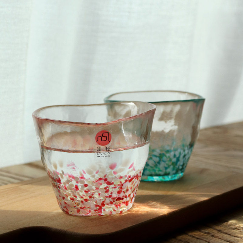 日本进口津轻林檎水芭蕉彩色苹果杯手工玻璃杯水杯冷茶杯冷酒杯
