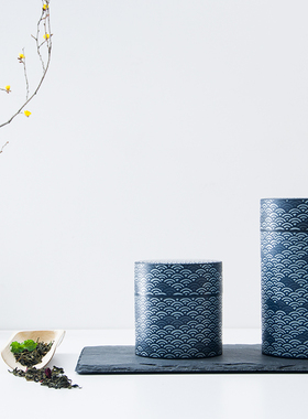 藤原家 日本进口HAKOYA青海波密封茶叶罐茶叶筒咖啡豆储存罐