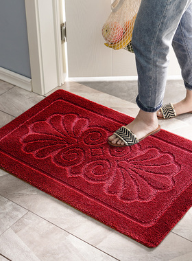 欧式入户门地垫进门大门口地毯卧室吸水脚垫红色蹭土防滑美式门垫
